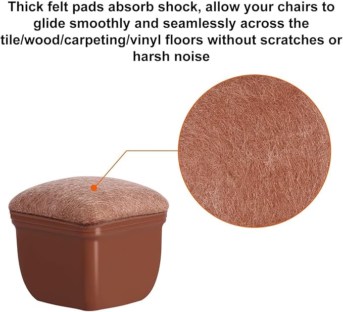 Ezprotekt 24 Pcs Square Chair Leg Floor Protectors with Felt, Silicone Felt Furniture Pads Cups for Hardwood Floor, Dining Table Leg Caps Covers No Scratches (L Fit: 1" to 1.4", Brown) | Furniture Pads - TrueDesk