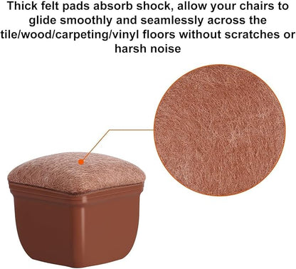 Ezprotekt 24 Pcs Square Chair Leg Floor Protectors with Felt, Silicone Felt Furniture Pads Cups for Hardwood Floor, Dining Table Leg Caps Covers No Scratches (L Fit: 1" to 1.4", Brown) | Furniture Pads - TrueDesk