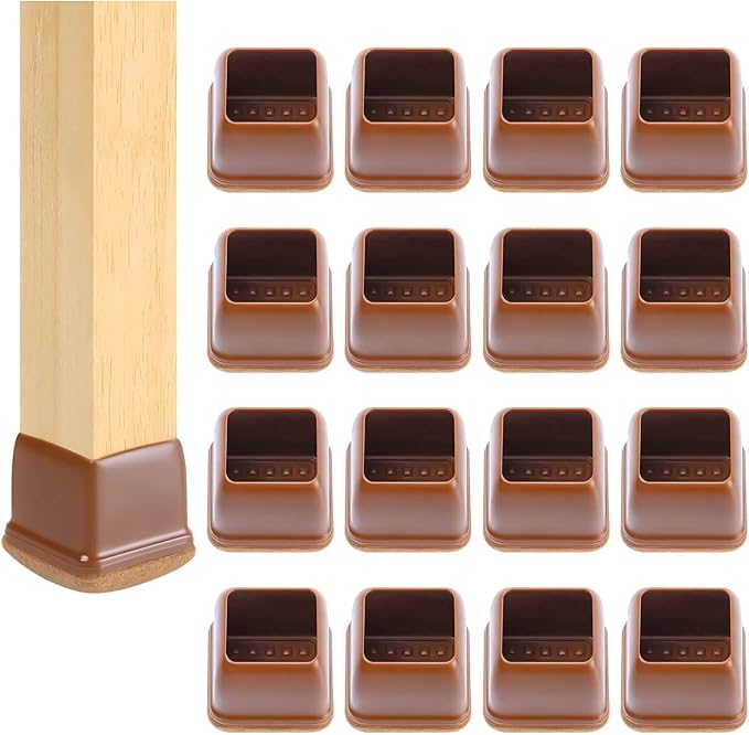 Ezprotekt 24 Pcs Square Chair Leg Floor Protectors with Felt, Silicone Felt Furniture Pads Cups for Hardwood Floor, Dining Table Leg Caps Covers No Scratches (L Fit: 1" to 1.4", Brown) | Furniture Pads - TrueDesk