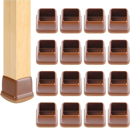 Ezprotekt 24 Pcs Square Chair Leg Floor Protectors with Felt, Silicone Felt Furniture Pads Cups for Hardwood Floor, Dining Table Leg Caps Covers No Scratches (L Fit: 1" to 1.4", Brown) | Furniture Pads - TrueDesk