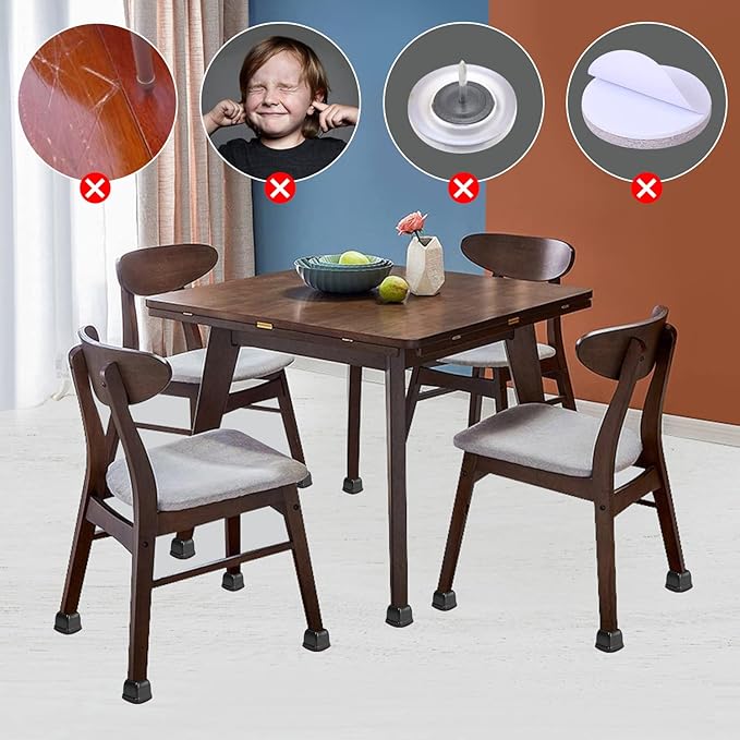 Ezprotekt 24 Pcs Square Chair Leg Floor Protectors with Felt, Silicone Felt Furniture Pads for Hardwood Floor, Dining Table Leg Caps Covers No Scratches and Noise (L Fit: 1" - 1.4", Black) | Furniture Pads - TrueDesk