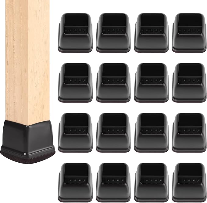 Ezprotekt 24 Pcs Square Chair Leg Floor Protectors with Felt, Silicone Felt Furniture Pads for Hardwood Floor, Dining Table Leg Caps Covers No Scratches and Noise (L Fit: 1" - 1.4", Black) | Furniture Pads - TrueDesk