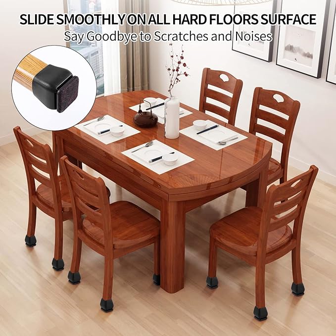 Ezprotekt 24 Pcs Square Silicone Chair Leg Floor Protectors, Felt Furniture Pads Covers for Table, Bar Stool Leg Floor Protectors Caps, Chair Socks Sliders for Wood Floors (Fit 0.8" - 1.1", Black) | Furniture Pads - TrueDesk