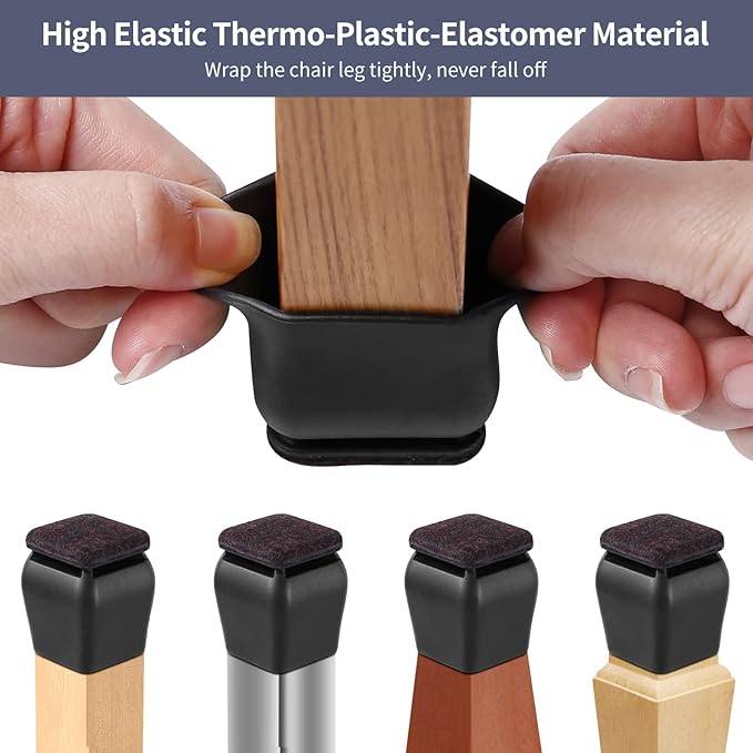 Ezprotekt 24 Pcs Square Silicone Chair Leg Floor Protectors, Felt Furniture Pads Covers for Table, Bar Stool Leg Floor Protectors Caps, Chair Socks Sliders for Wood Floors (Fit 0.8" - 1.1", Black) | Furniture Pads - TrueDesk