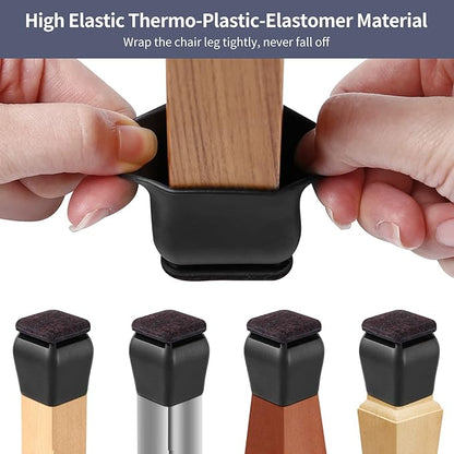 Ezprotekt 24 Pcs Square Silicone Chair Leg Floor Protectors, Felt Furniture Pads Covers for Table, Bar Stool Leg Floor Protectors Caps, Chair Socks Sliders for Wood Floors (Fit 0.8" - 1.1", Black) | Furniture Pads - TrueDesk