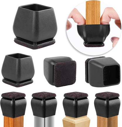 Ezprotekt 24 Pcs Square Silicone Chair Leg Floor Protectors, Felt Furniture Pads Covers for Table, Bar Stool Leg Floor Protectors Caps, Chair Socks Sliders for Wood Floors (Fit 0.8" - 1.1", Black) | Furniture Pads - TrueDesk