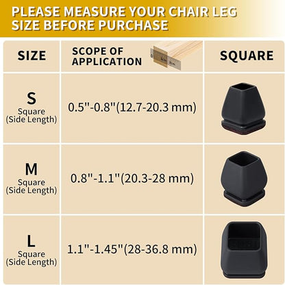 Ezprotekt 24 Pcs Square Silicone Chair Leg Floor Protectors for Wood Floors, Black Felt Furniture Pads Caps, Bar Stool Leg Floor Protectors Covers for Dining Table Chair (Fit 1.1" - 1.45") | Furniture Pads - TrueDesk