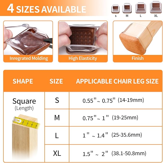 Ezprotekt 24 Pcs XL Square Clear Chair Leg Floor Protectors, Silicone Felt Furniture Pads Caps for Hardwood Floor, Dining Table Bar Stool Leg Protectors Leg Cups Covers (XL Fit: 1.5" - 2") | Furniture Cups - TrueDesk