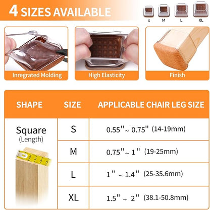 Ezprotekt 24 Pcs XL Square Clear Chair Leg Floor Protectors, Silicone Felt Furniture Pads Caps for Hardwood Floor, Dining Table Bar Stool Leg Protectors Leg Cups Covers (XL Fit: 1.5" - 2") | Furniture Cups - TrueDesk
