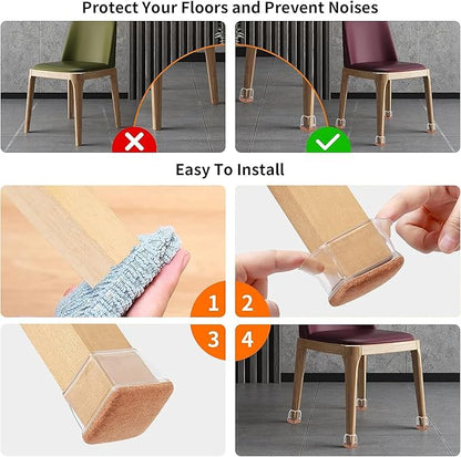 Ezprotekt 24 Pcs XL Square Clear Chair Leg Floor Protectors, Silicone Felt Furniture Pads Caps for Hardwood Floor, Dining Table Bar Stool Leg Protectors Leg Cups Covers (XL Fit: 1.5" - 2") | Furniture Cups - TrueDesk
