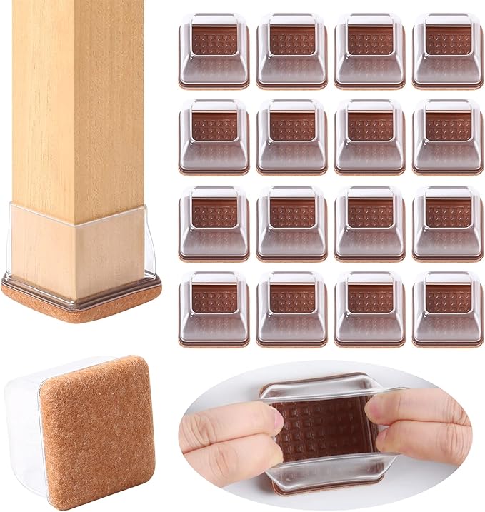 Ezprotekt 24 Pcs XL Square Clear Chair Leg Floor Protectors, Silicone Felt Furniture Pads Caps for Hardwood Floor, Dining Table Bar Stool Leg Protectors Leg Cups Covers (XL Fit: 1.5" - 2") | Furniture Cups - TrueDesk