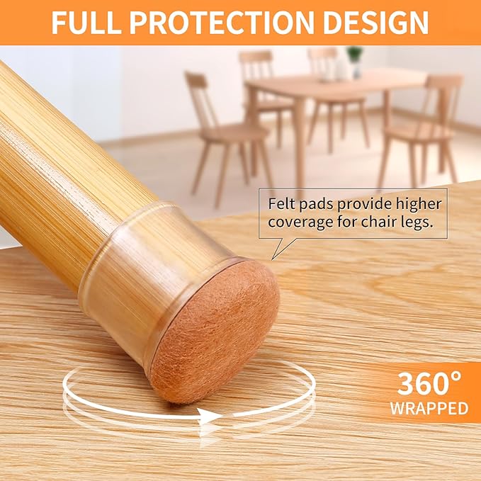 Ezprotekt 8 Pcs Extra Large Chair Leg Protectors with Felt, Silicone Felt Furniture Pads, Floor Protectors for Chair, Bar Stools Leg Protectors Caps, Table Leg Cups Covers (XL Fit: 1.4" - 1.65", Clear) | Furniture Pads - TrueDesk