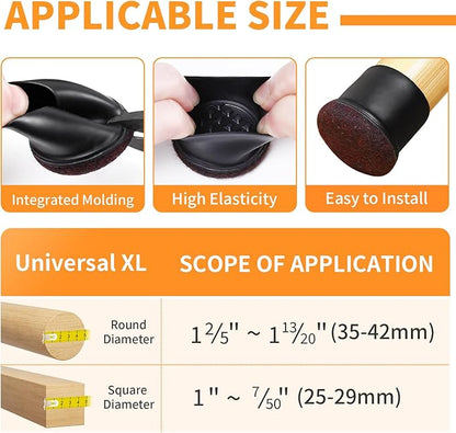 Ezprotekt 8 Pcs Extra Large Chair Leg Protectors with Felt, Silicone Felt Furniture Pads, Floor Protectors for Chair, Bar Stools Leg Protectors Caps, Table Leg Cups Covers (XL Fit: 1.4" - 1.65", Black) | Furniture Pads - TrueDesk