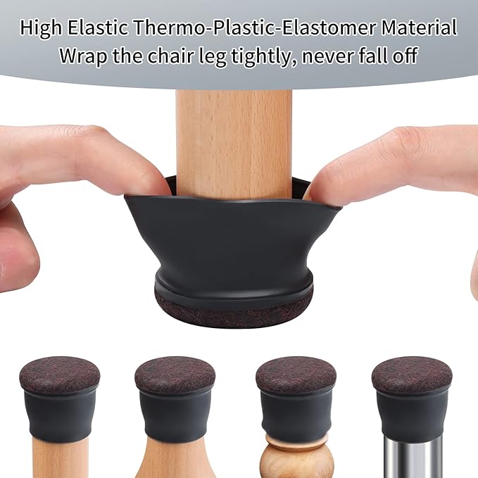 Ezprotekt 8 Pcs Extra Large Chair Leg Protectors with Felt, Silicone Felt Furniture Pads, Floor Protectors for Chair, Bar Stools Leg Protectors Caps, Table Leg Cups Covers (XL Fit: 1.4" - 1.65", Black) | Furniture Pads - TrueDesk