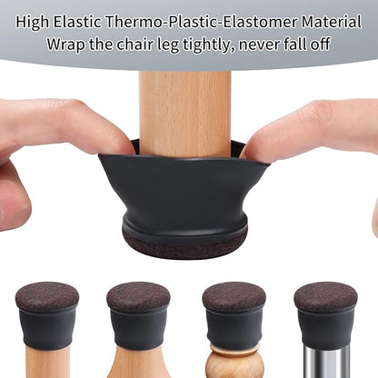 Ezprotekt 8 Pcs Extra Large Chair Leg Protectors with Felt, Silicone Felt Furniture Pads, Floor Protectors for Chair, Bar Stools Leg Protectors Caps, Table Leg Cups Covers (XL Fit: 1.4" - 1.65", Black) | Furniture Pads - TrueDesk