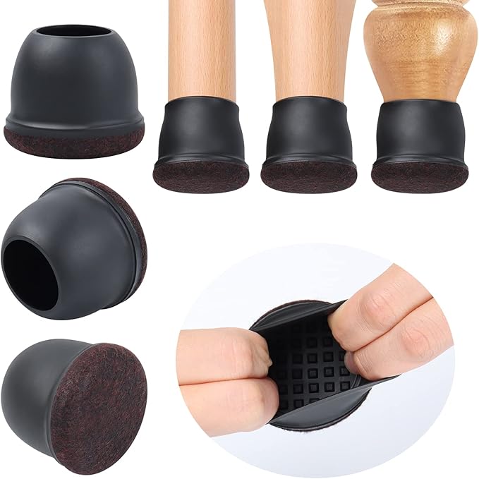 Ezprotekt 8 Pcs Extra Large Chair Leg Protectors with Felt, Silicone Felt Furniture Pads, Floor Protectors for Chair, Bar Stools Leg Protectors Caps, Table Leg Cups Covers (XL Fit: 1.4" - 1.65", Black) | Furniture Pads - TrueDesk