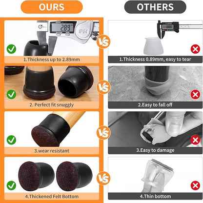 Ezprotekt 8 Pcs Extra Large Chair Leg Protectors with Felt, Silicone Felt Furniture Pads, Floor Protectors for Chair, Bar Stools Leg Protectors Caps, Table Leg Cups Covers (XL Fit: 1.4" - 1.65", Black) | Furniture Pads - TrueDesk