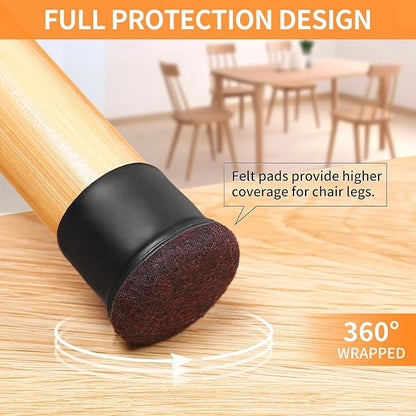 Ezprotekt 8 Pcs Extra Large Chair Leg Protectors with Felt, Silicone Felt Furniture Pads, Floor Protectors for Chair, Bar Stools Leg Protectors Caps, Table Leg Cups Covers (XL Fit: 1.4" - 1.65", Black) | Furniture Pads - TrueDesk
