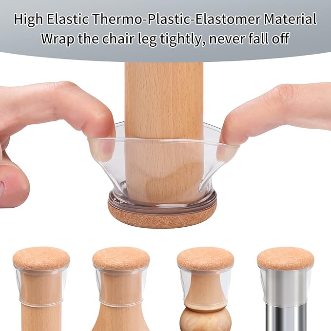 Ezprotekt 8 Pcs Extra Large Chair Leg Protectors with Felt, Silicone Felt Furniture Pads, Floor Protectors for Chair, Bar Stools Leg Protectors Caps, Table Leg Cups Covers (XL Fit: 1.4" - 1.65", Clear) | Furniture Pads - TrueDesk