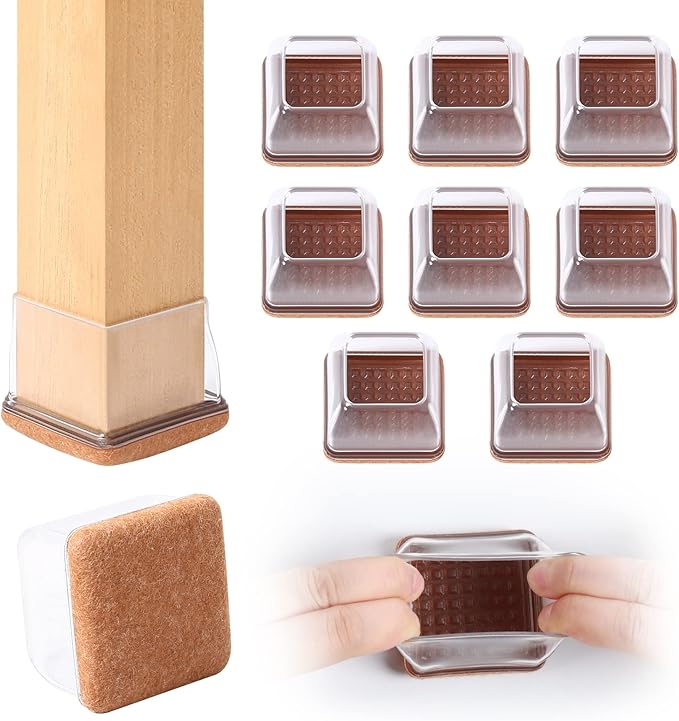 Ezprotekt 8 Pcs Extra Large Square Chair Leg Floor Protectors, Silicone Felt Furniture Pads for Hardwood Floor, Dining Table Bar Stool Leg Protectors Leg Cups Covers (XL Fit: 1.5" - 2", Clear) | Furniture Pads - TrueDesk