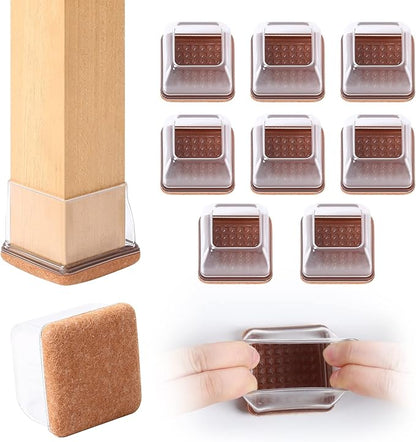 Ezprotekt 8 Pcs Extra Large Square Chair Leg Floor Protectors, Silicone Felt Furniture Pads for Hardwood Floor, Dining Table Bar Stool Leg Protectors Leg Cups Covers (XL Fit: 1.5" - 2", Clear) | Furniture Pads - TrueDesk
