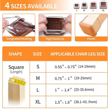 Ezprotekt 8 Pcs Extra Large Square Chair Leg Floor Protectors, Silicone Felt Furniture Pads for Hardwood Floor, Dining Table Bar Stool Leg Protectors Leg Cups Covers (XL Fit: 1.5" - 2", Clear) | Furniture Pads - TrueDesk