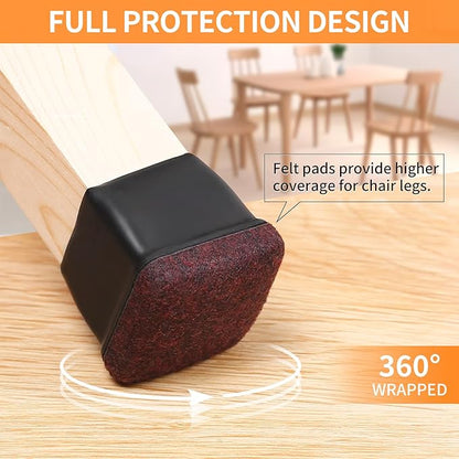 Ezprotekt 8 Pcs Extra Large Square Chair Leg Floor Protectors, Silicone Felt Furniture Pads for Hardwood Floor, Dining Table Bar Stool Leg Protectors Leg Cups Covers (XL Fit: 1.5" - 2", Black) | Furniture Pads - TrueDesk
