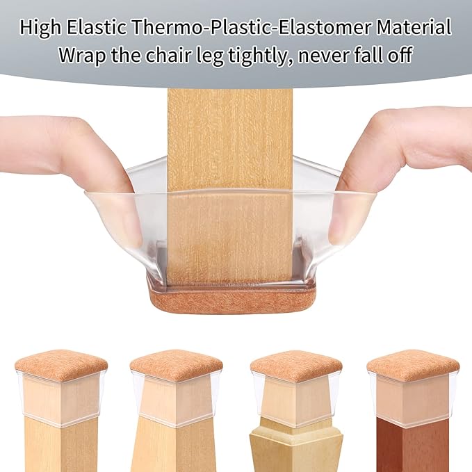 Ezprotekt 8 Pcs Extra Large Square Chair Leg Floor Protectors, Silicone Felt Furniture Pads for Hardwood Floor, Dining Table Bar Stool Leg Protectors Leg Cups Covers (XL Fit: 1.5" - 2", Clear) | Furniture Pads - TrueDesk