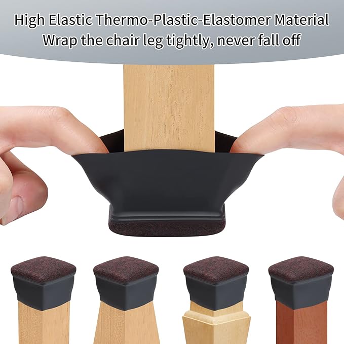 Ezprotekt 8 Pcs Extra Large Square Chair Leg Floor Protectors, Silicone Felt Furniture Pads for Hardwood Floor, Dining Table Bar Stool Leg Protectors Leg Cups Covers (XL Fit: 1.5" - 2", Black) | Furniture Pads - TrueDesk