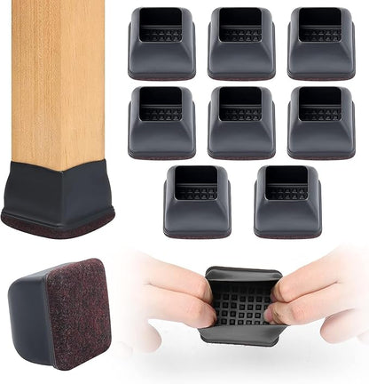 Ezprotekt 8 Pcs Extra Large Square Chair Leg Floor Protectors, Silicone Felt Furniture Pads for Hardwood Floor, Dining Table Bar Stool Leg Protectors Leg Cups Covers (XL Fit: 1.5" - 2", Black) | Furniture Pads - TrueDesk