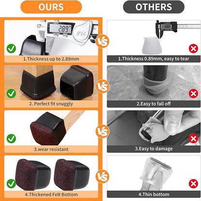 Ezprotekt 8 Pcs Extra Large Square Chair Leg Floor Protectors, Silicone Felt Furniture Pads for Hardwood Floor, Dining Table Bar Stool Leg Protectors Leg Cups Covers (XL Fit: 1.5" - 2", Black) | Furniture Pads - TrueDesk