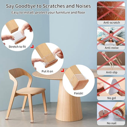 Ezprotekt 8 Pcs Extra Large Square Chair Leg Floor Protectors, Silicone Felt Furniture Pads for Hardwood Floor, Dining Table Bar Stool Leg Protectors Leg Cups Covers (XL Fit: 1.5" - 2", Clear) | Furniture Pads - TrueDesk