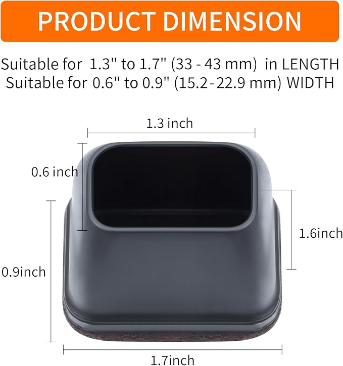 Ezprotekt 8 Pcs Rectangle Black Felt Chair Leg Floor Protectors for Hardwood Floors, Rectangle Silicone Chair Leg Caps, Furniture Leg Covers Cups for Chair Table (Fit L :1.3 - 1.7", W: 0.6 - 0.9") | Furniture Pads - TrueDesk