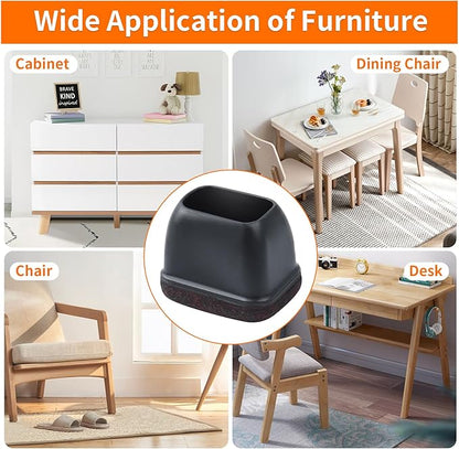 Ezprotekt 8 Pcs Rectangle Black Felt Chair Leg Floor Protectors for Hardwood Floors, Rectangle Silicone Chair Leg Caps, Furniture Leg Covers Cups for Chair Table (Fit L :1.3 - 1.7", W: 0.6 - 0.9") | Furniture Pads - TrueDesk