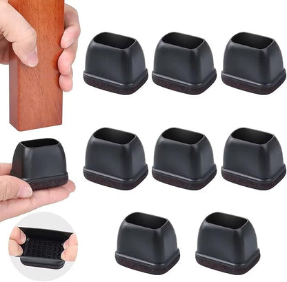 Ezprotekt 8 Pcs Rectangle Black Silicone Chair Leg Floor Protectors with Felt, Rectangle Chair Leg Caps, Furniture Leg Covers Cups for Chair Table Desk (Fit L :1.3 - 1.7", W: 0.9 - 1.2") | Furniture Cups - TrueDesk