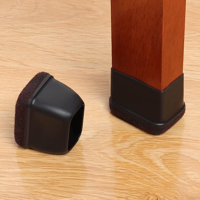 Ezprotekt 8 Pcs Rectangle Black Silicone Chair Leg Floor Protectors with Felt, Rectangle Chair Leg Caps, Furniture Leg Covers Cups for Chair Table Desk (Fit L :1.3 - 1.7", W: 0.9 - 1.2") | Furniture Cups - TrueDesk