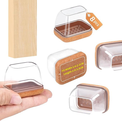 Ezprotekt 8 Pcs Rectangle Clear Felt Chair Leg Floor Protectors for Hardwood Tile Floors, Rectangle Silicone Felt Furniture Pads Caps Covers for Chair Table Desk Sofa (Fit W : 0.6 - 0.8", L: 0.9 - 1.3") | Furniture Pads - TrueDesk