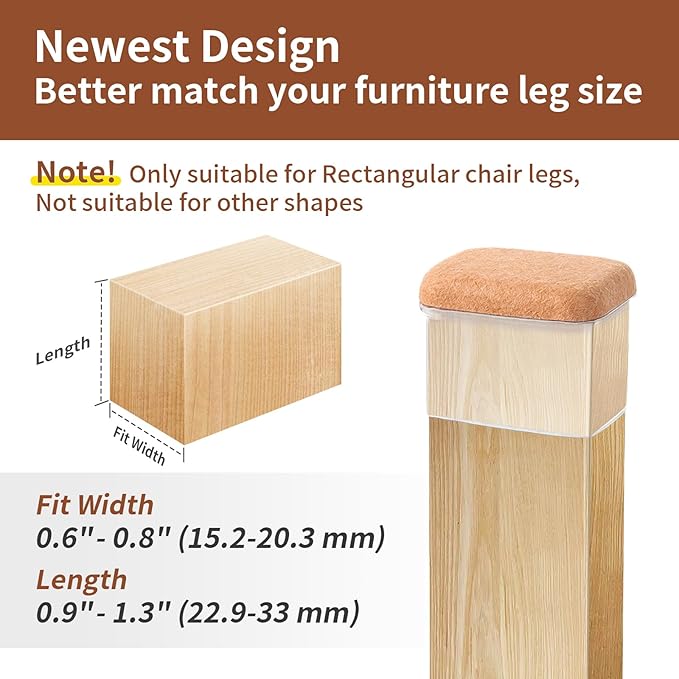 Ezprotekt 8 Pcs Rectangle Clear Felt Chair Leg Floor Protectors for Hardwood Tile Floors, Rectangle Silicone Felt Furniture Pads Caps Covers for Chair Table Desk Sofa (Fit W : 0.6 - 0.8", L: 0.9 - 1.3") | Furniture Pads - TrueDesk