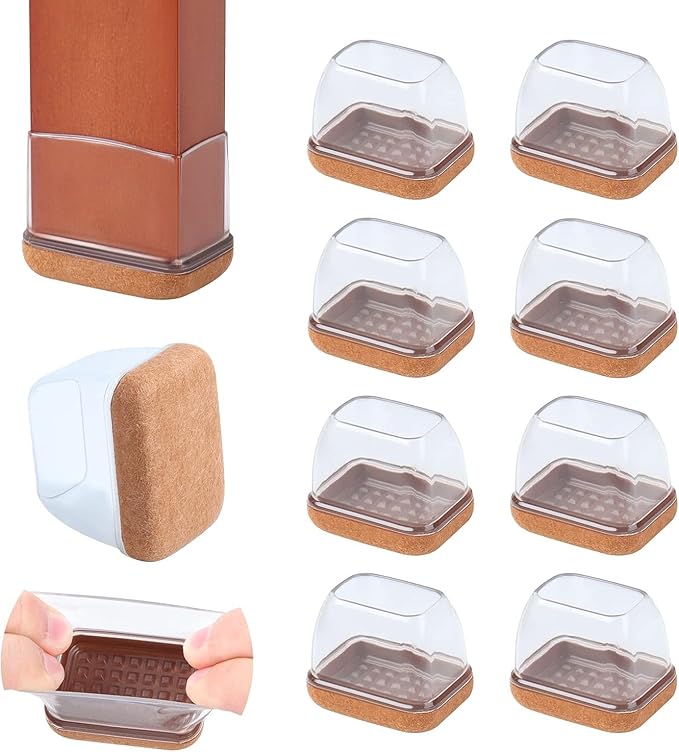 Ezprotekt 8 Pcs Rectangle Clear Silicone Chair Leg Floor Protectors, Rectangle Felt Felt Furniture Pads Caps Covers for Chair Table Desk, Anti - Scratches and No Noise (Fit L :1.3 - 1.7", W: 0.6 - 0.9") | Furniture Pads - TrueDesk