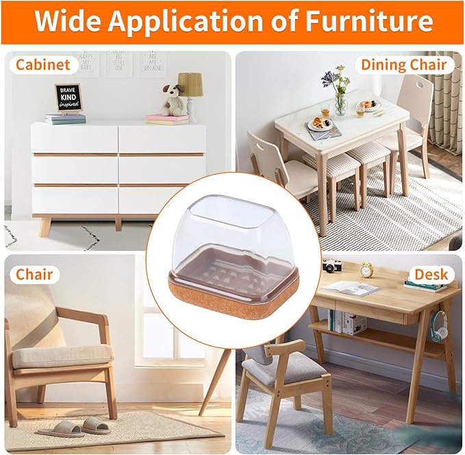 Ezprotekt 8 Pcs Rectangle Clear Silicone Chair Leg Floor Protectors, Rectangle Felt Felt Furniture Pads Caps Covers for Chair Table Desk, Anti - Scratches and No Noise (Fit L :1.3 - 1.7", W: 0.6 - 0.9") | Furniture Pads - TrueDesk