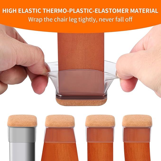 Ezprotekt 8 Pcs Rectangle Clear Silicone Chair Leg Floor Protectors, Rectangle Felt Furniture Pads Caps, Chair Leg Covers Cups for Chair Table Desk Sofa (Fit L :1.3 - 1.7", W: 0.9 - 1.2") | Furniture Cups - TrueDesk