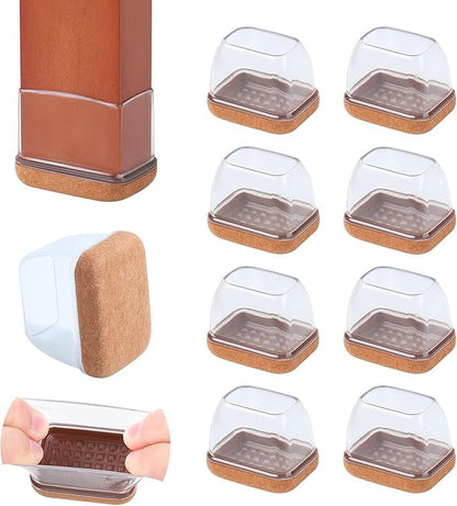 Ezprotekt 8 Pcs Rectangle Clear Silicone Chair Leg Floor Protectors, Rectangle Felt Furniture Pads Caps, Chair Leg Covers Cups for Chair Table Desk Sofa (Fit L :1.3 - 1.7", W: 0.9 - 1.2") | Furniture Cups - TrueDesk