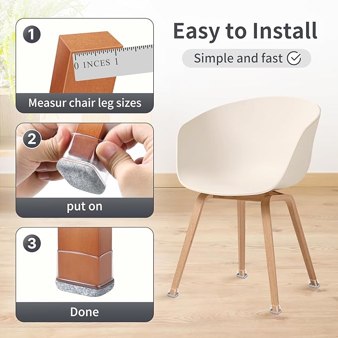 Ezprotekt 8 Pcs Rectangle Grey Felt Chair Leg Floor Protectors for Hardwood Floors, Rectangle Silicone Chair Leg Caps, Furniture Leg Covers Cups for Table Desk (Fit W :0.6 - 0.8", L: 0.9 - 1.3") | Furniture Cups - TrueDesk