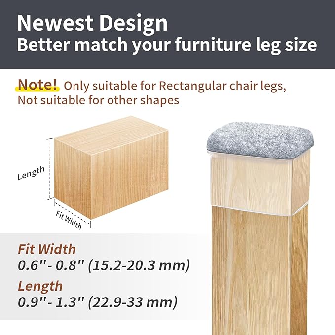 Ezprotekt 8 Pcs Rectangle Grey Felt Chair Leg Floor Protectors for Hardwood Floors, Rectangle Silicone Chair Leg Caps, Furniture Leg Covers Cups for Table Desk (Fit W :0.6 - 0.8", L: 0.9 - 1.3") | Furniture Cups - TrueDesk