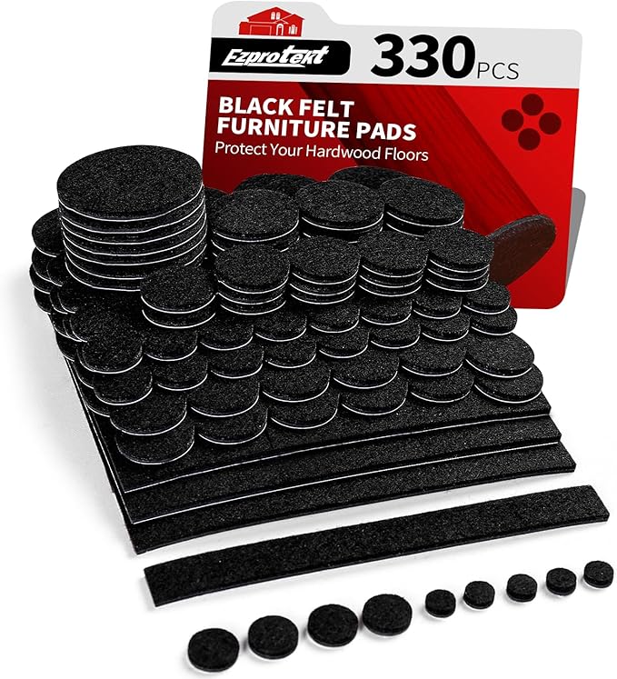 Ezprotekt Felt Furniture Pads, 330 Pcs Furniture Pads for Hardwoods Floors, Felt Pads for Chair Legs, Felt Pads for Furniture, Floor Protectors for Hardwood Floors - for Chair Desk Table (Black) | Furniture Pads - TrueDesk