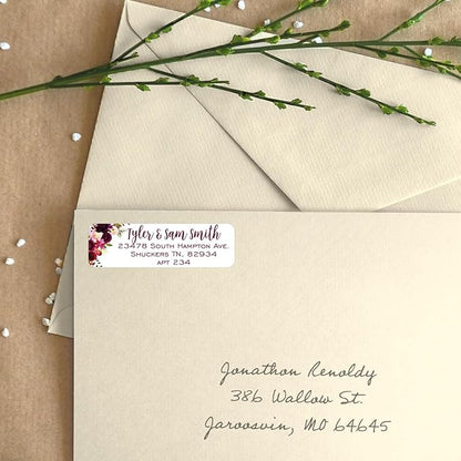 Fall Floral Rolled Address Labels / 250 Personalized Return Address Labels/Designer Address Stickers in Elegant Plastic Dispenser | Address Labels - TrueDesk