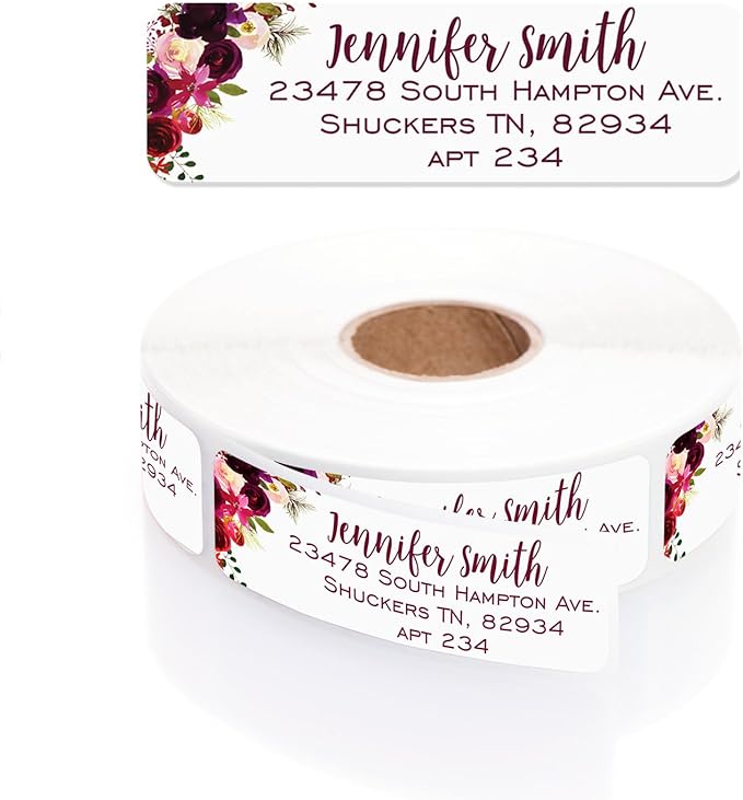 Fall Floral Rolled Address Labels / 250 Personalized Return Address Labels/Designer Address Stickers in Elegant Plastic Dispenser | Address Labels - TrueDesk