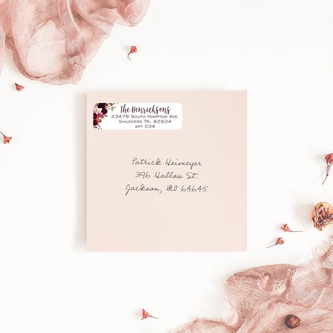 Fall Floral Rolled Address Labels / 500 Personalized Return Address Labels/Designer Address Stickers in Elegant Plastic Dispenser | Address Labels - TrueDesk