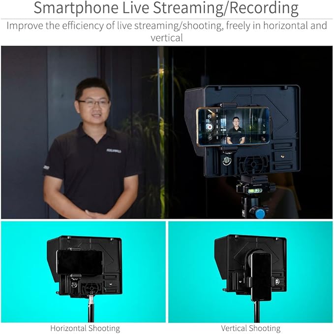 FEELWORLD TP10 10" Portable Foldable Teleprompter for Up to 9" Phone & mini Tablet Prompter Phone DSLR Camera Video Record for Live Stream Interview Speech with Remote Control | Teleprompters - TrueDesk