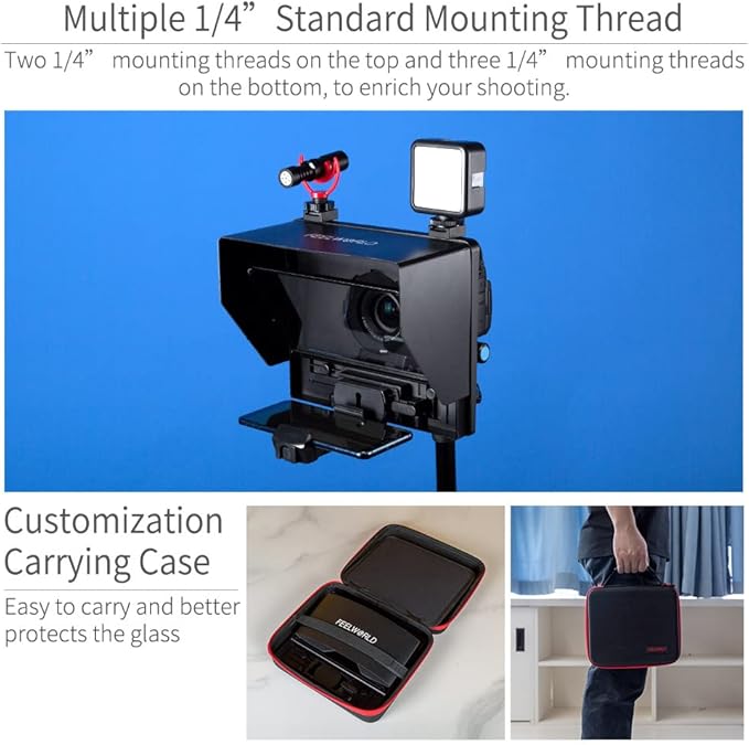 FEELWORLD TP10 10" Portable Foldable Teleprompter for Up to 9" Phone & mini Tablet Prompter Phone DSLR Camera Video Record for Live Stream Interview Speech with Remote Control | Teleprompters - TrueDesk